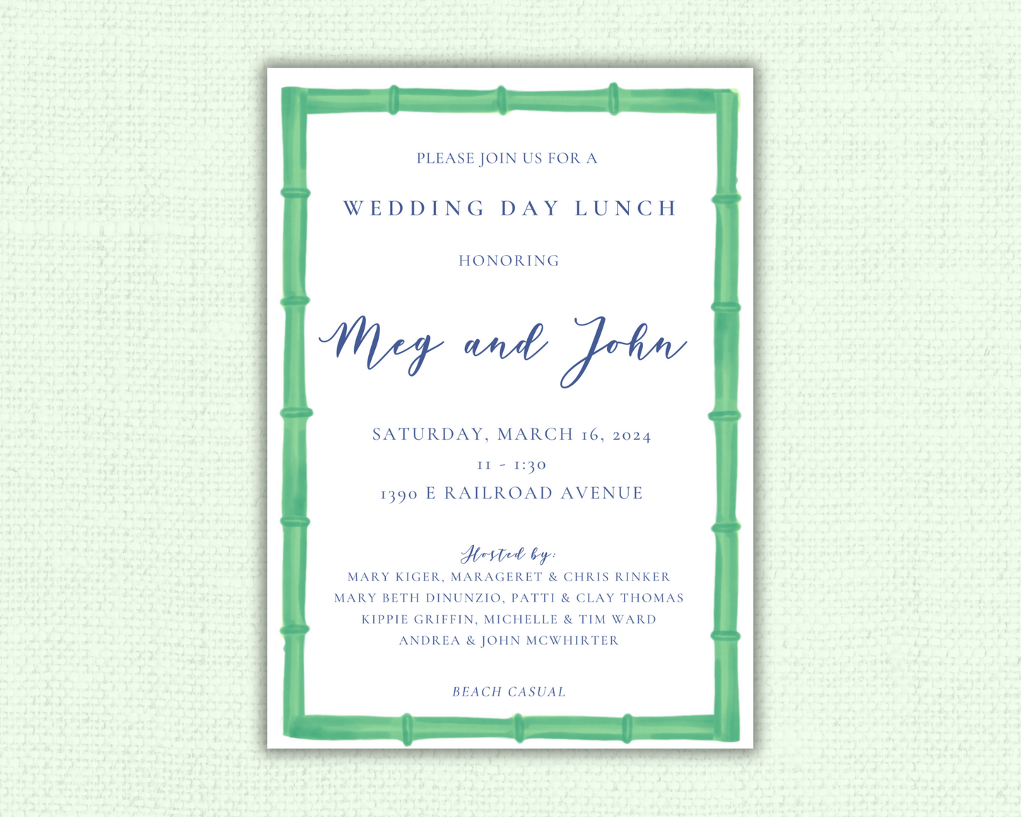 Green Bamboo Bridal Luncheon Invitation