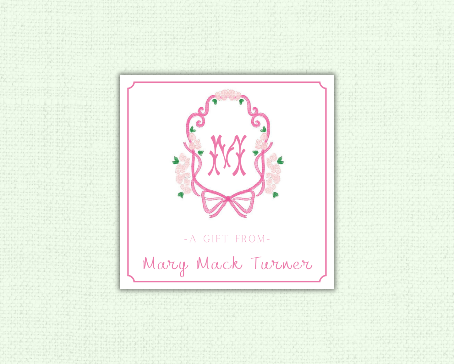 Pink Floral Crest Initial Tag