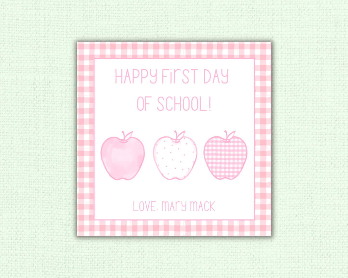 Pink Gingham Apples - 1st Day of School Tags