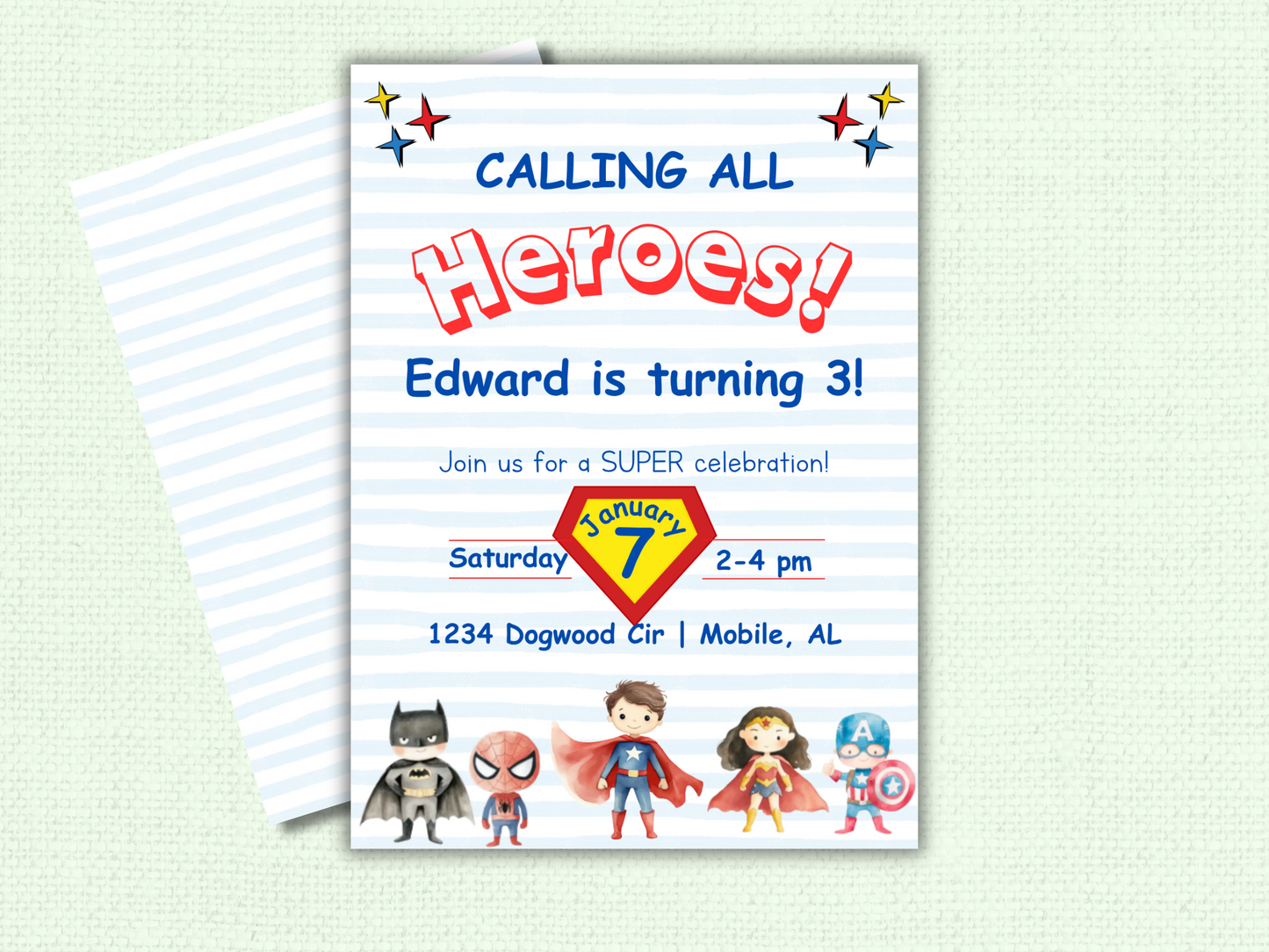 Superhero Birthday Party Invitation - Boy or Girl Superhero Party