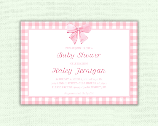 Pink Gingham Baby Shower Invitation