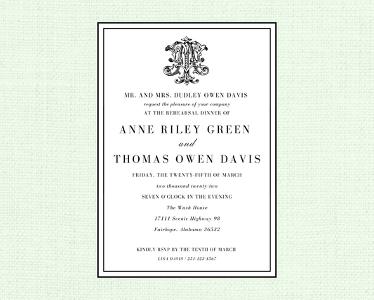 Black and White Wedding Rehearsal Invitation