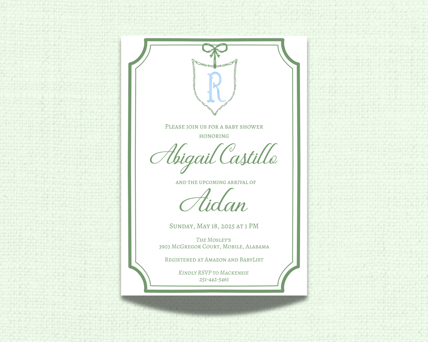 Sage Baby Shower Invitation