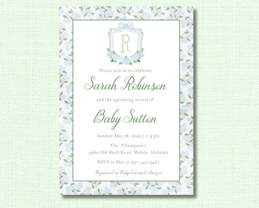 Hydrangea Crest Baby Shower Invitation