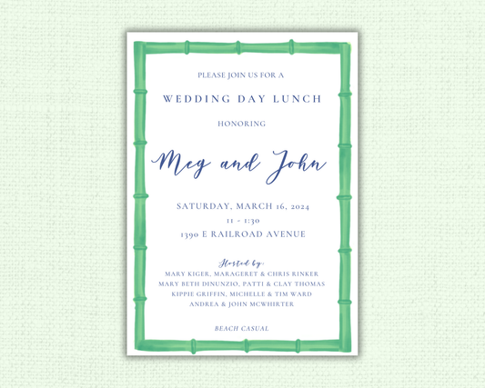 Green Bamboo Bridal Luncheon Invitation