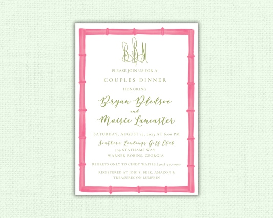 Pink Bamboo Bridal Luncheon Invitation