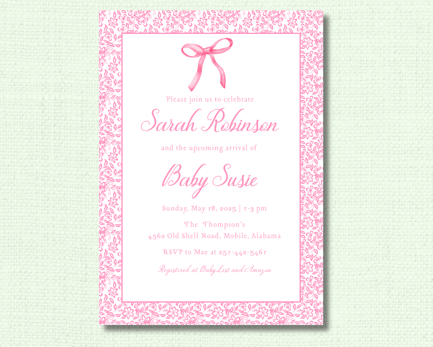 Pink Blooms Baby Shower Invitation