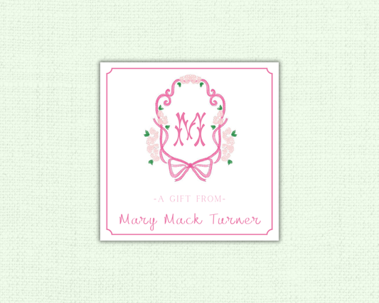 Pink Floral Crest Initial Tag