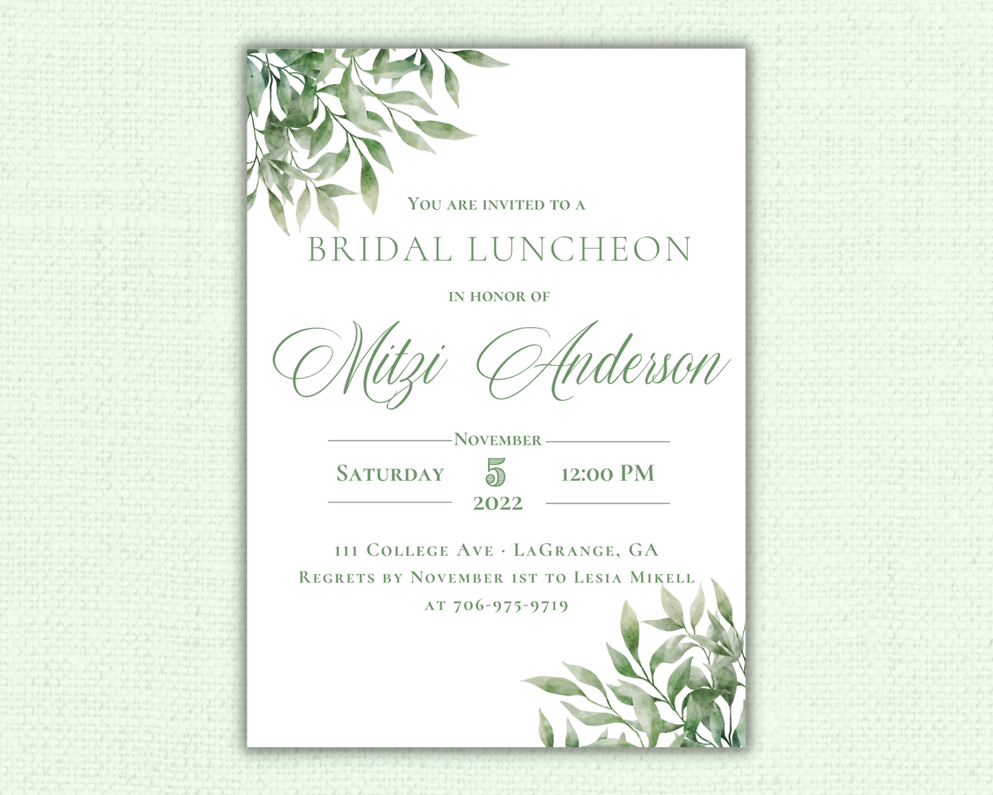 Greenery Bridal Luncheon Invitation