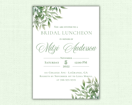 Greenery Bridal Luncheon Invitation