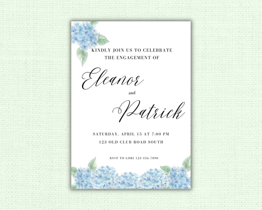Blue Hydrangea Engagement Party Invitation
