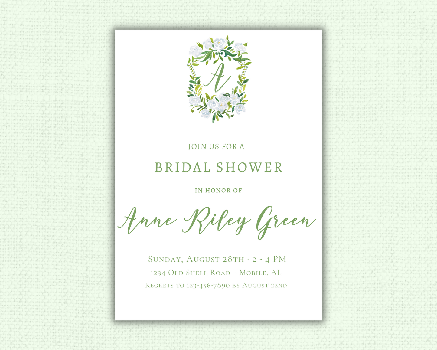 Greenery Crest with Initials Luncheon Invitation