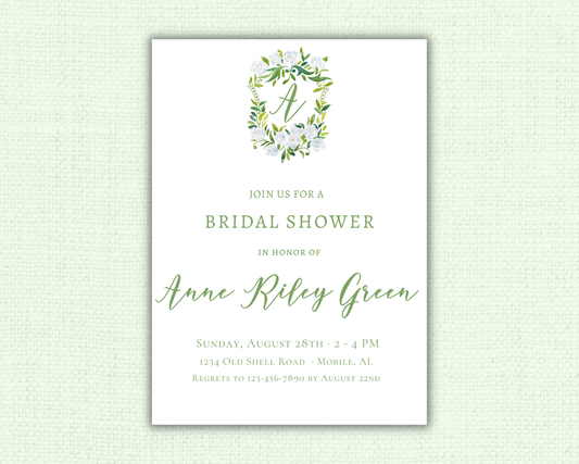 Greenery Crest with Initials Luncheon Invitation