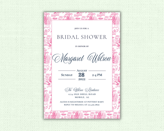 Pink Toile Bridal Luncheon Invitation