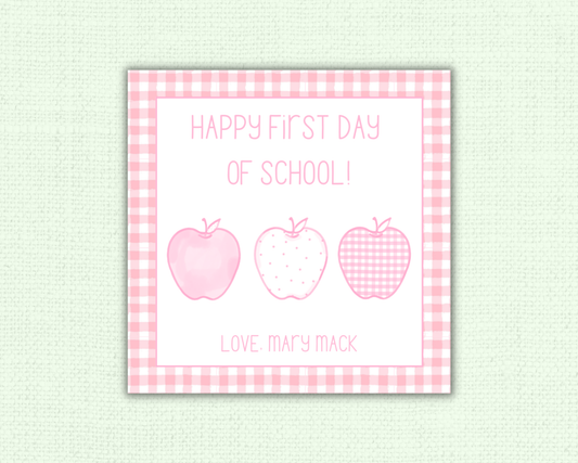 Pink Gingham Apples - 1st Day of School Tags