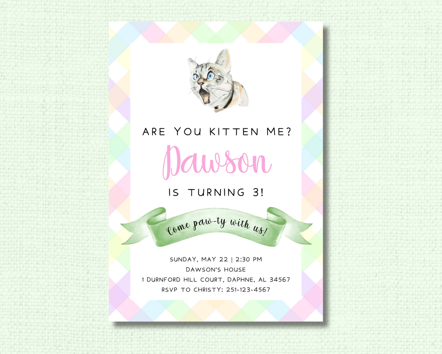 Pink Kitten Party Invitations - Are you kitten me?