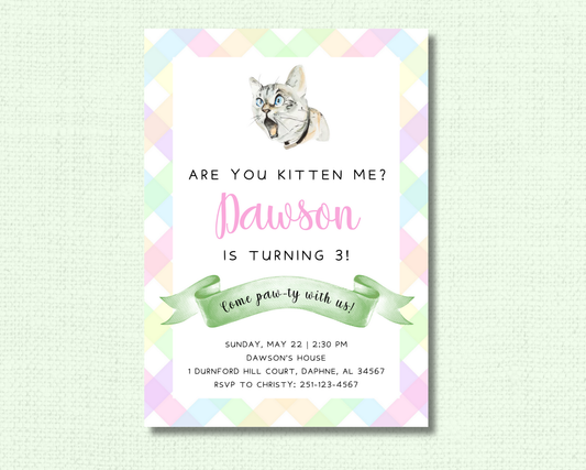 Pink Kitten Party Invitations - Are you kitten me?