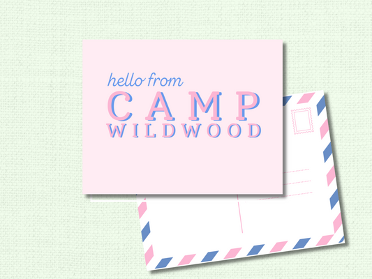 Kids Summer Camp Postcard Writing Set - Pink and Blue