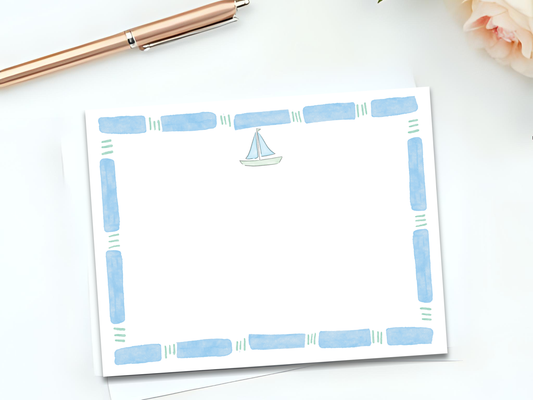Personalized Stationery Set - Bamboo Frame and Pastel Sailboat