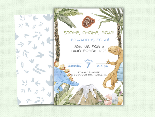 Stomp, Chomp, Roar! Dinosaur Birthday Party Invitation